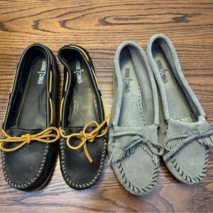 Minnetonka Black and Gray Moccasins - size 10